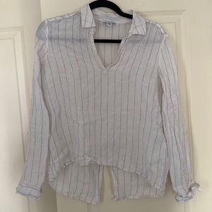 100% linen white button down with blue stripes